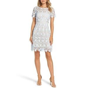 Eliza J Women's Blue Lace Perforated Overlay Sheath Dress Blue Size 2P